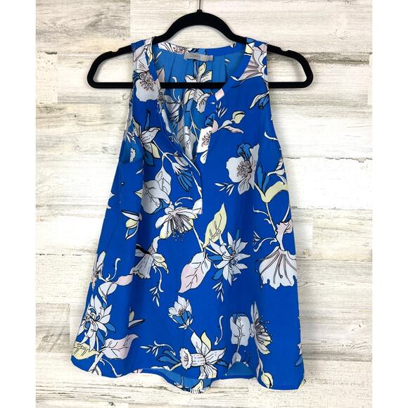 Dalia Women’s M Blue White Floral Sleeveless Lightweight Summer Blouse Top - Picture 1 of 4